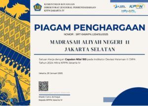 MAN 11 Jakarta Raih Penghargaan Capaian Nilai 100 pada Indikator Deviasi Halaman III DIPA Tahun Anggaran 2024