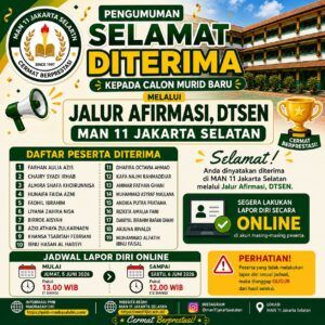 Pengumuman Hasil Seleksi PMB MAN 11 Jakarta Selatan Jalur Afirmasi, DTSEN, dan Mutasi Tahun Ajaran 2026/2027