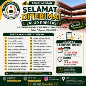 MAN 11 Jakarta Selatan Umumkan Hasil Seleksi Jalur Prestasi Tahun Pelajaran 2026/2027
